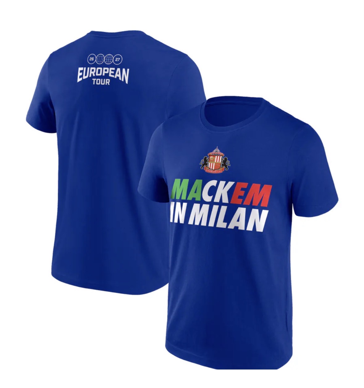 Sunderland Mackem in Milan T-Shirt in royal blue, shown from the front and back