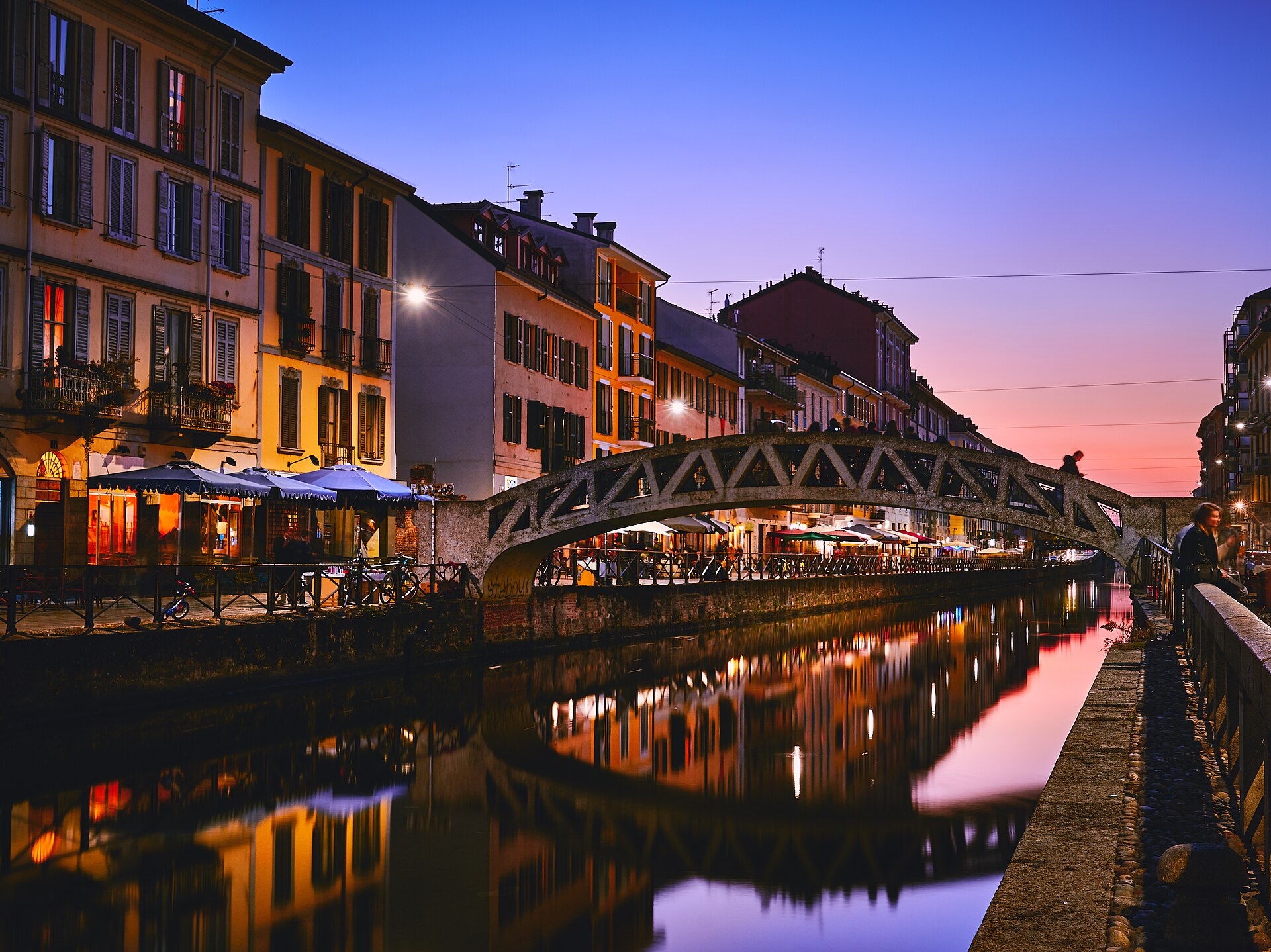 Naviglio Grande canal and waterside buildings in Milan